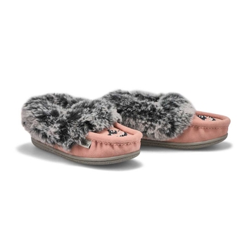 Girls' Cute 6 Jr Faux Rabbit Fur Moccasin - Pink