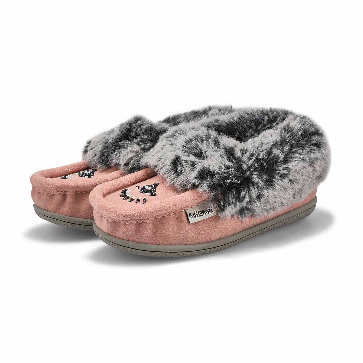 Girls' Cute 6 Jr Faux Rabbit Fur SoftMocs - Pink