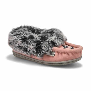 Girls' Cute 6 Jr Faux Rabbit Fur Moccasin - Pink