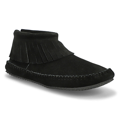 Lds DebraLo II Suede Back Zip Fringe SoftMocs - Black