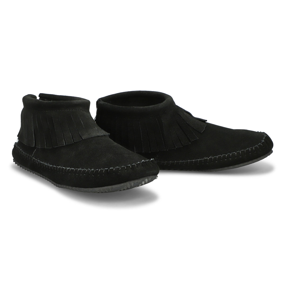 Women's Debra II Lo Suede Back Zip Fringe SoftMocs - Black