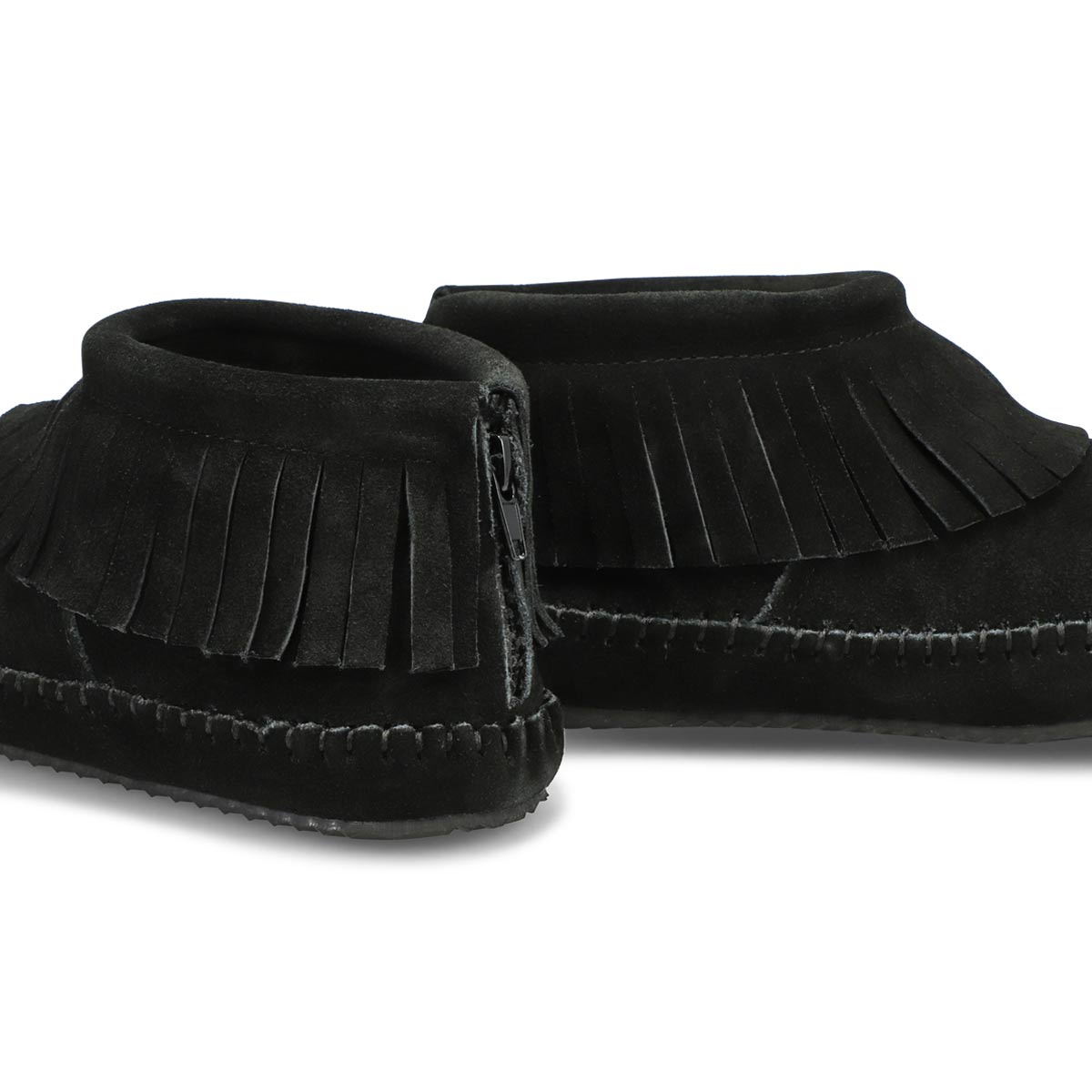 Women's Debra II Lo Suede Back Zip Fringe SoftMocs - Black