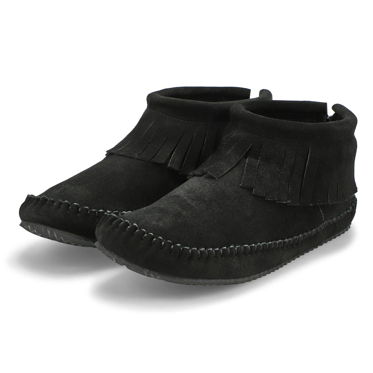 Women's Debra II Lo Suede Back Zip Fringe SoftMocs - Black