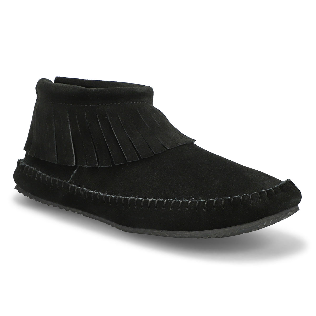 Women's Debra II Lo Suede Back Zip Fringe SoftMocs - Black