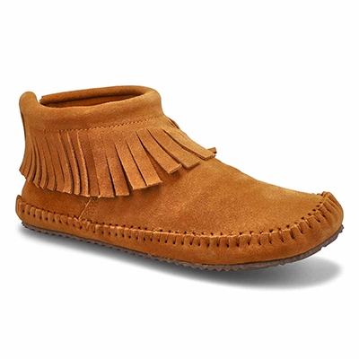 Lds DebraLo II Suede Back Zip Fringe SoftMocs - Chesnut