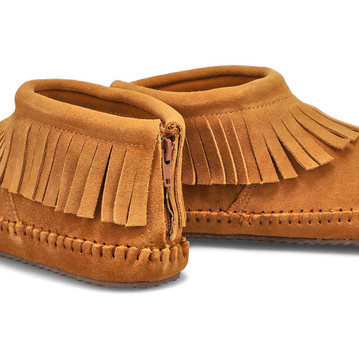 Women's Debra II Lo Suede Back Zip Fringe SoftMocs - Chesnut