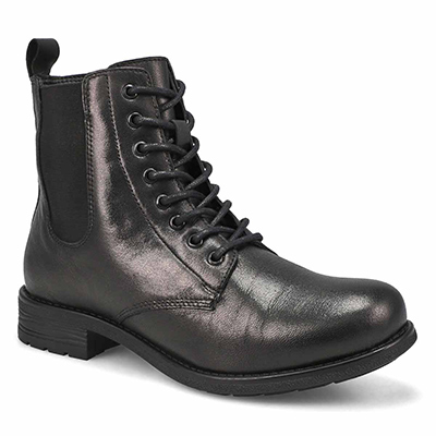 Botte cuir à lacets et fermeture éclair Diana, noir, femmes