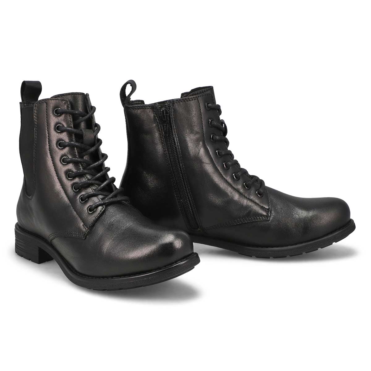 Women's Diana Leather Lace Up Zip Boot - Black