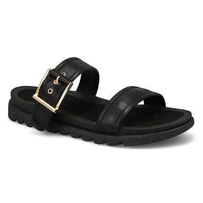 Lds Dyana 2 Strap Single Buckle Leather Sandal - Black