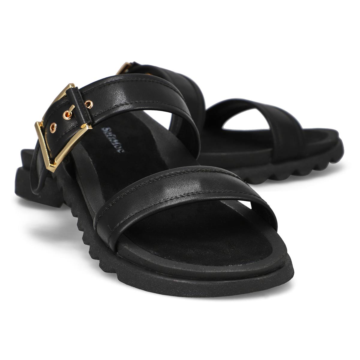 Women's  Dyana 2 Strap Single Buckle Leather Sandal - Black