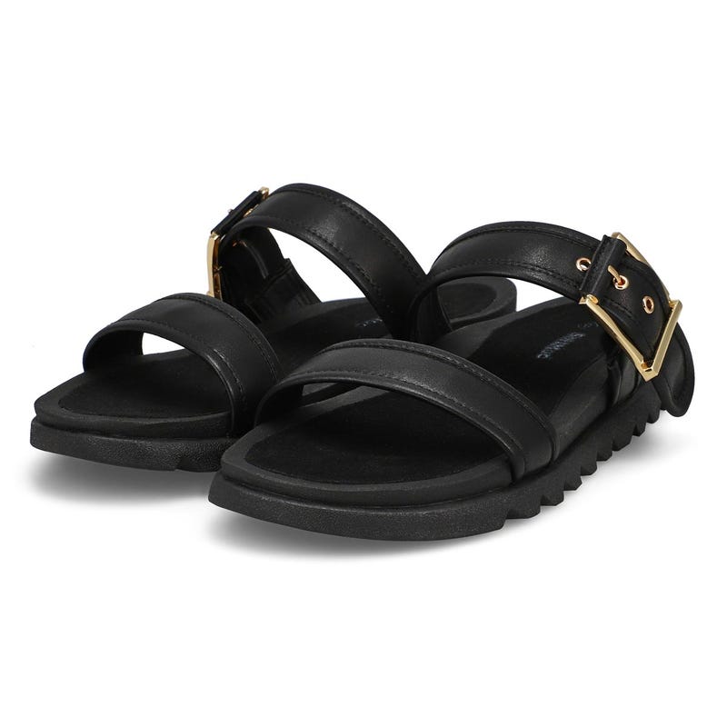 Women's  Dyana 2 Strap Single Buckle Leather Sandal - Black