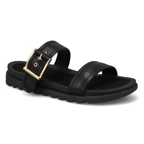 Women's  Dyana 2 Strap Single Buckle Leather Sandal - Black