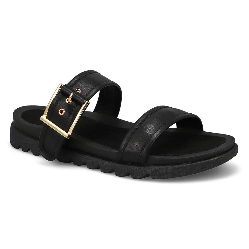 Women's  Dyana 2 Strap Single Buckle Leather Sandal - Black