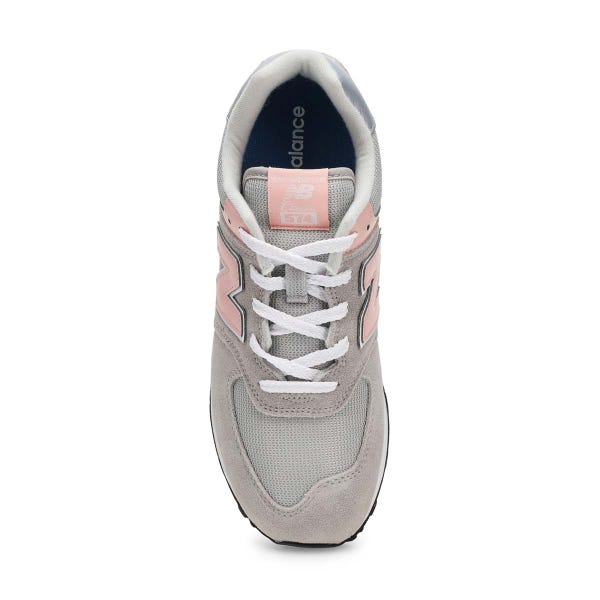 Girls'  574 Lace Up Sneaker - Grey/Pink