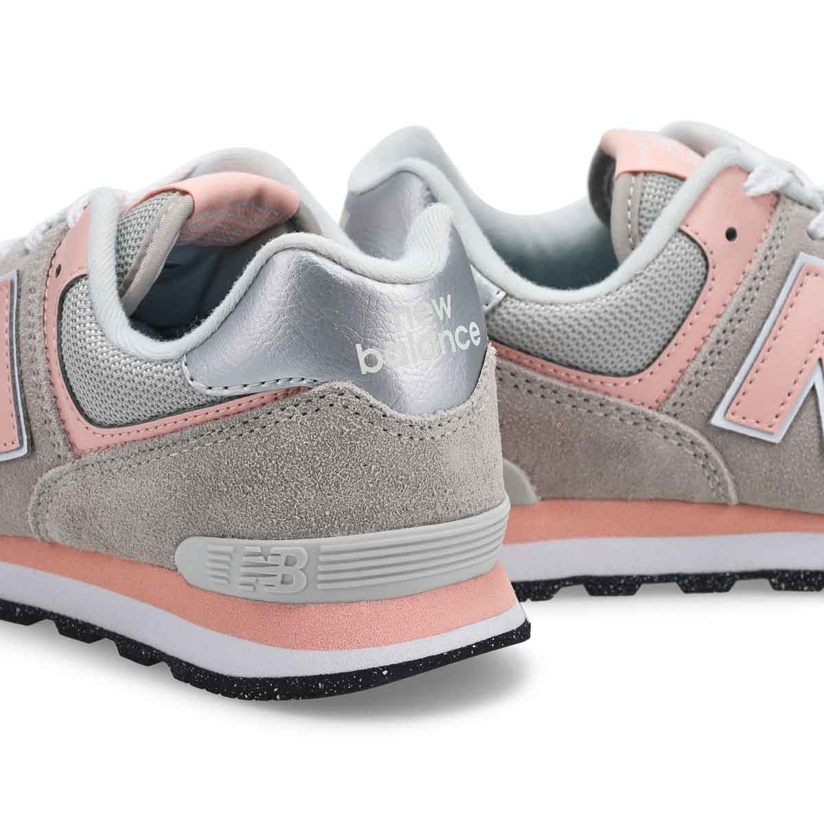 Baskets lacets 574, gris/rose, filles