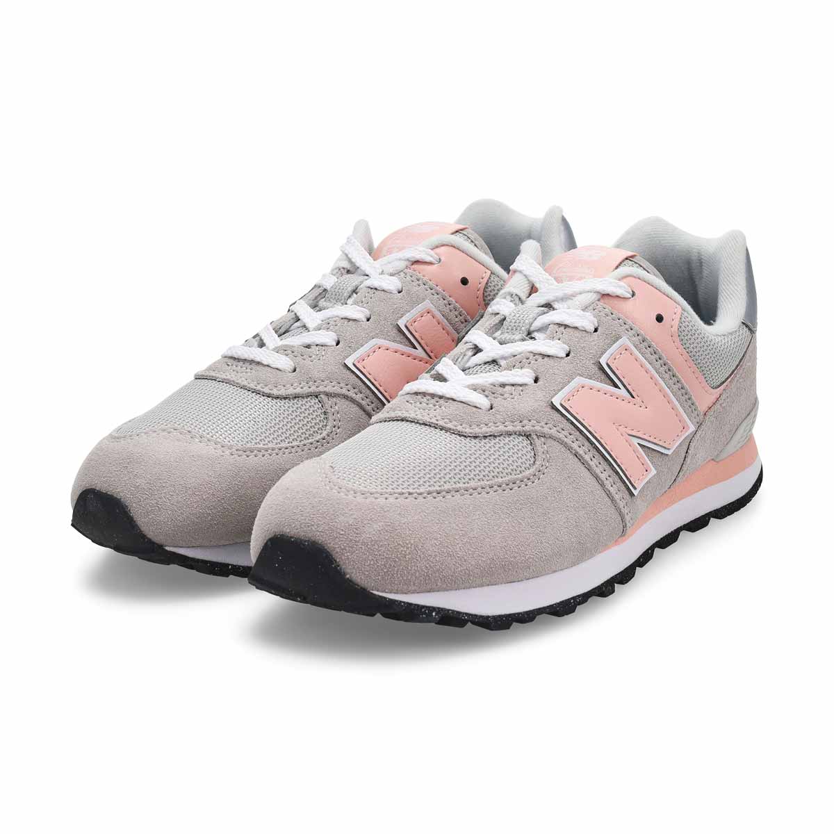 Baskets lacets 574, gris/rose, filles