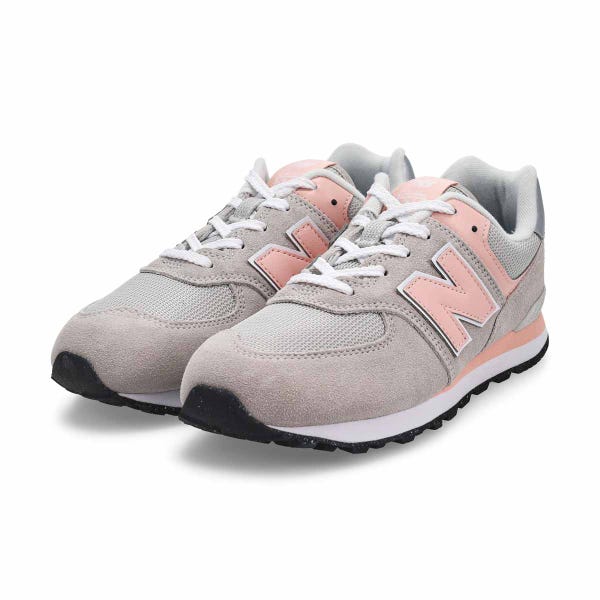 Girls'  574 Lace Up Sneaker - Grey/Pink