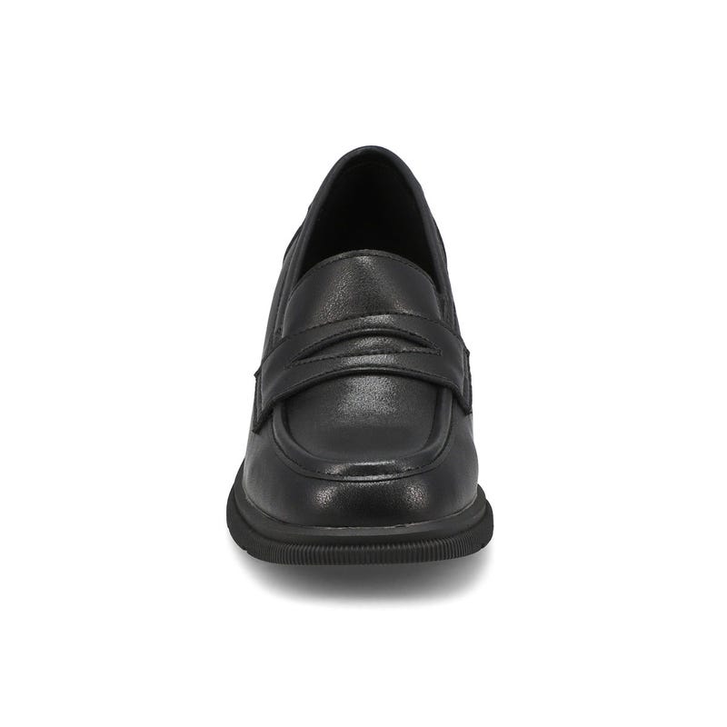 Women's Helena Leather Stacked Heel Penny Loafer - Black