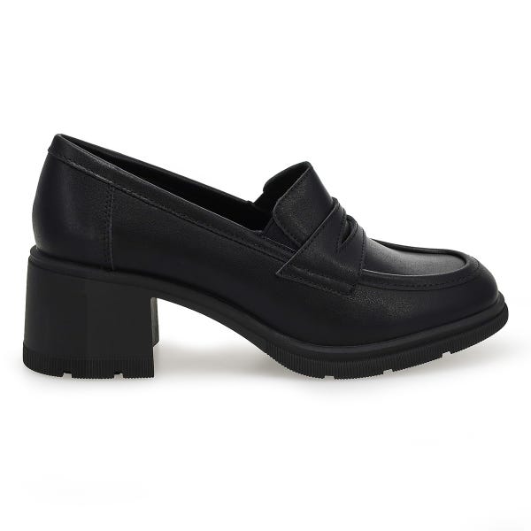 Women's Helena Leather Stacked Heel Penny Loafer - Black