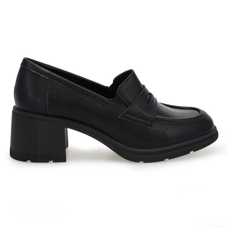Women's Helena Leather Stacked Heel Penny Loafer - Black