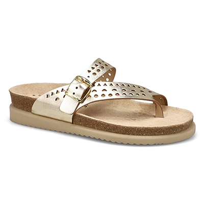 Sandale passe-orteil à lit de pied Helena Perforated, or, femmes