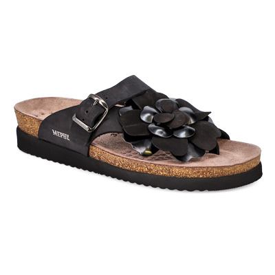 Lds Helen Flower Footbed Sandal - Black