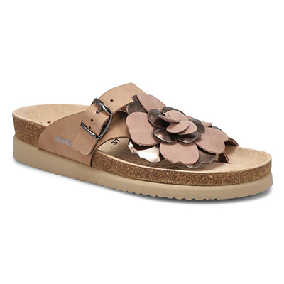 Lds Helen Flower Footbed Sandal - Light Taupe