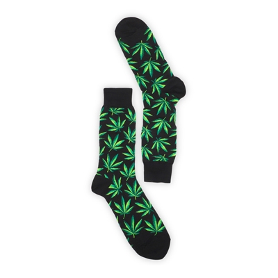 Mns Hemp Leaf Printed Sock - Black