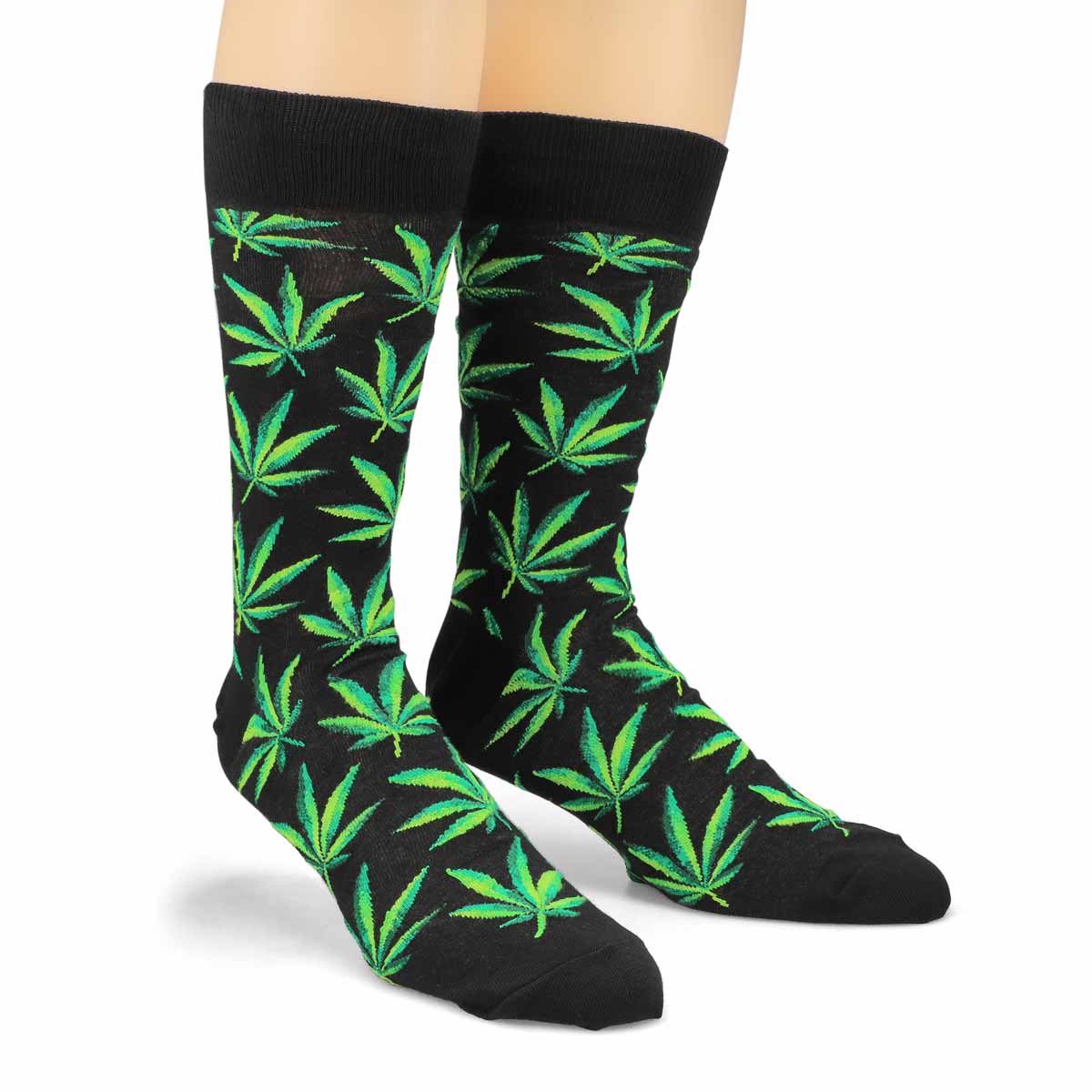 Men's Hemp Leaf Printed Sock - Black