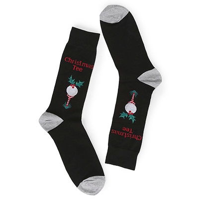 Mns Christmas Tee Printed Sock- Black