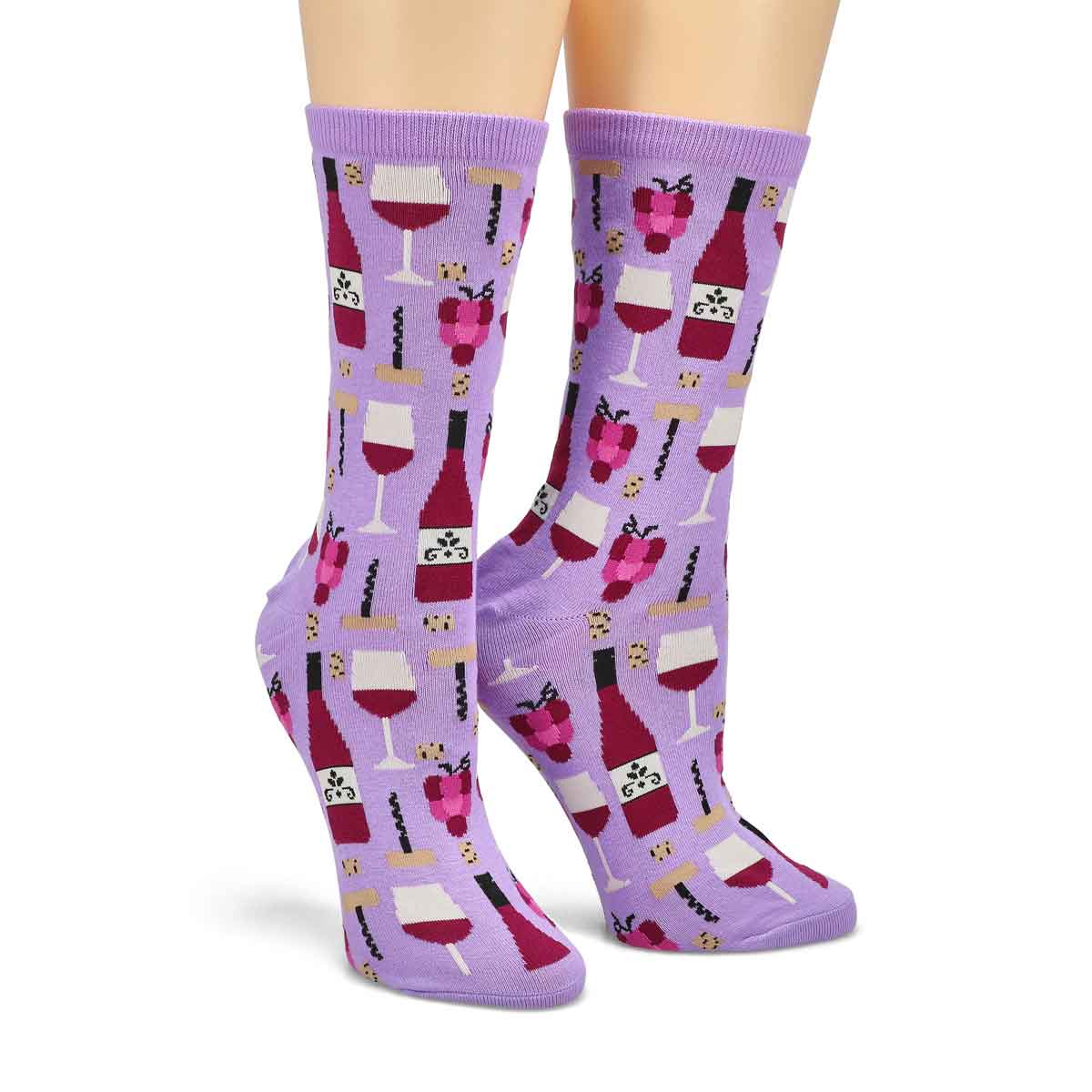 Women's Wine Crew Printed Sock - Lavender