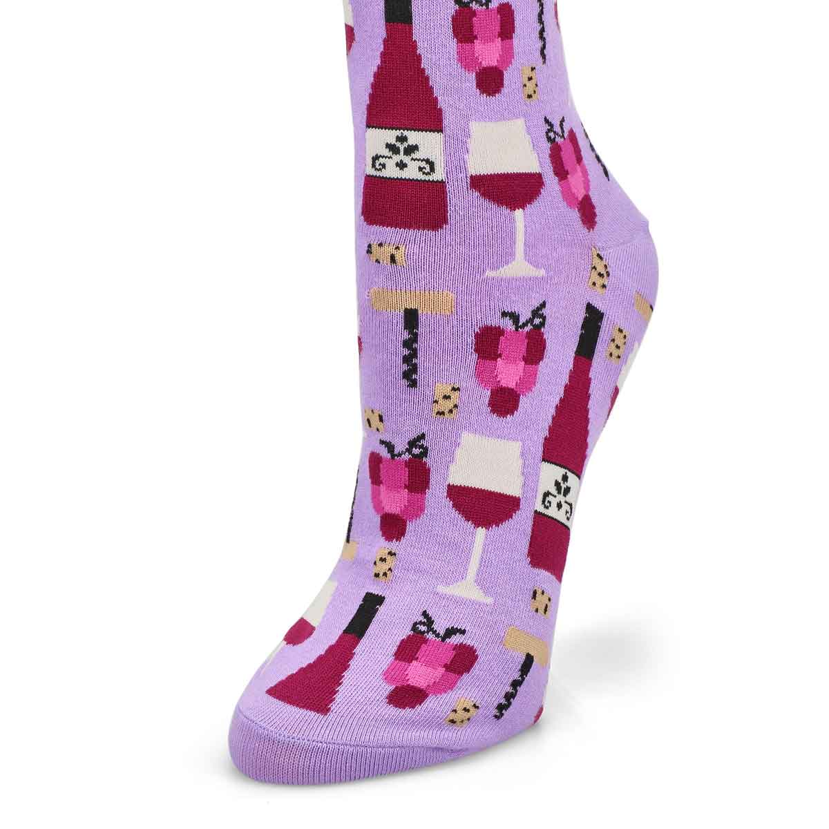 Women's Wine Crew Printed Sock - Lavender