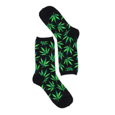 Lds Hemp Leaf Printed Sock - Black