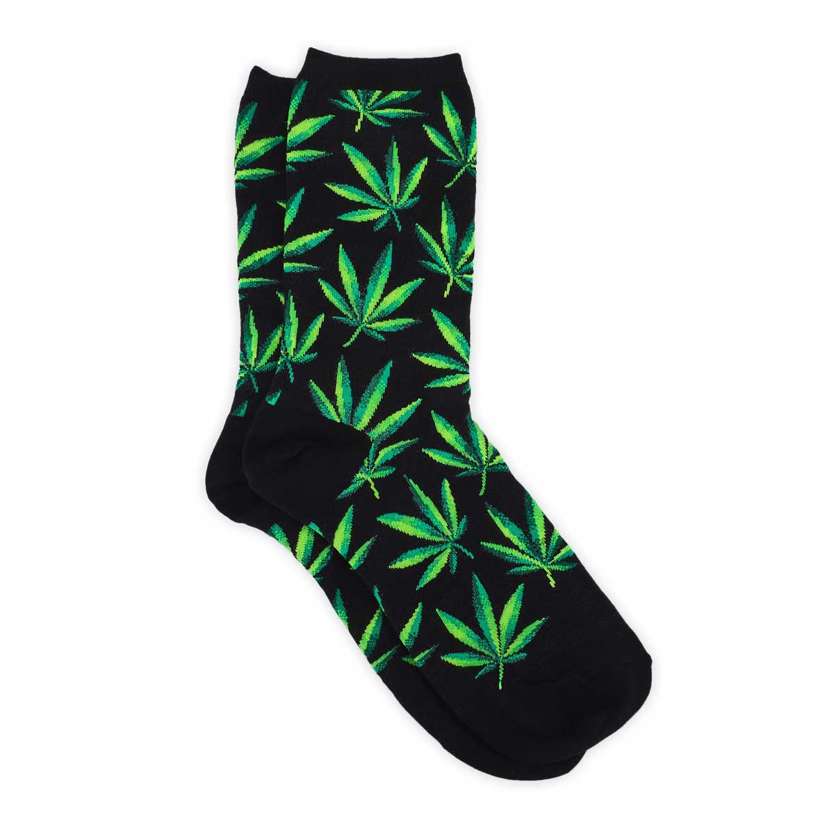 Women's Hemp Leaf black printed socks