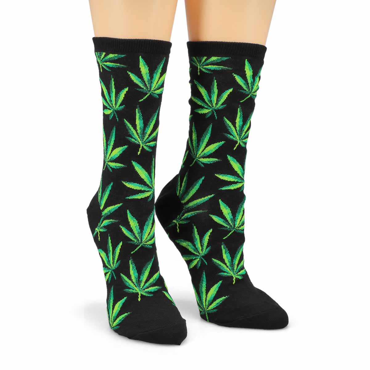 Women's Hemp Leaf black printed socks