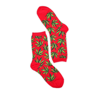 Lds Hemp Leaf Printed Sock - Hot Pink