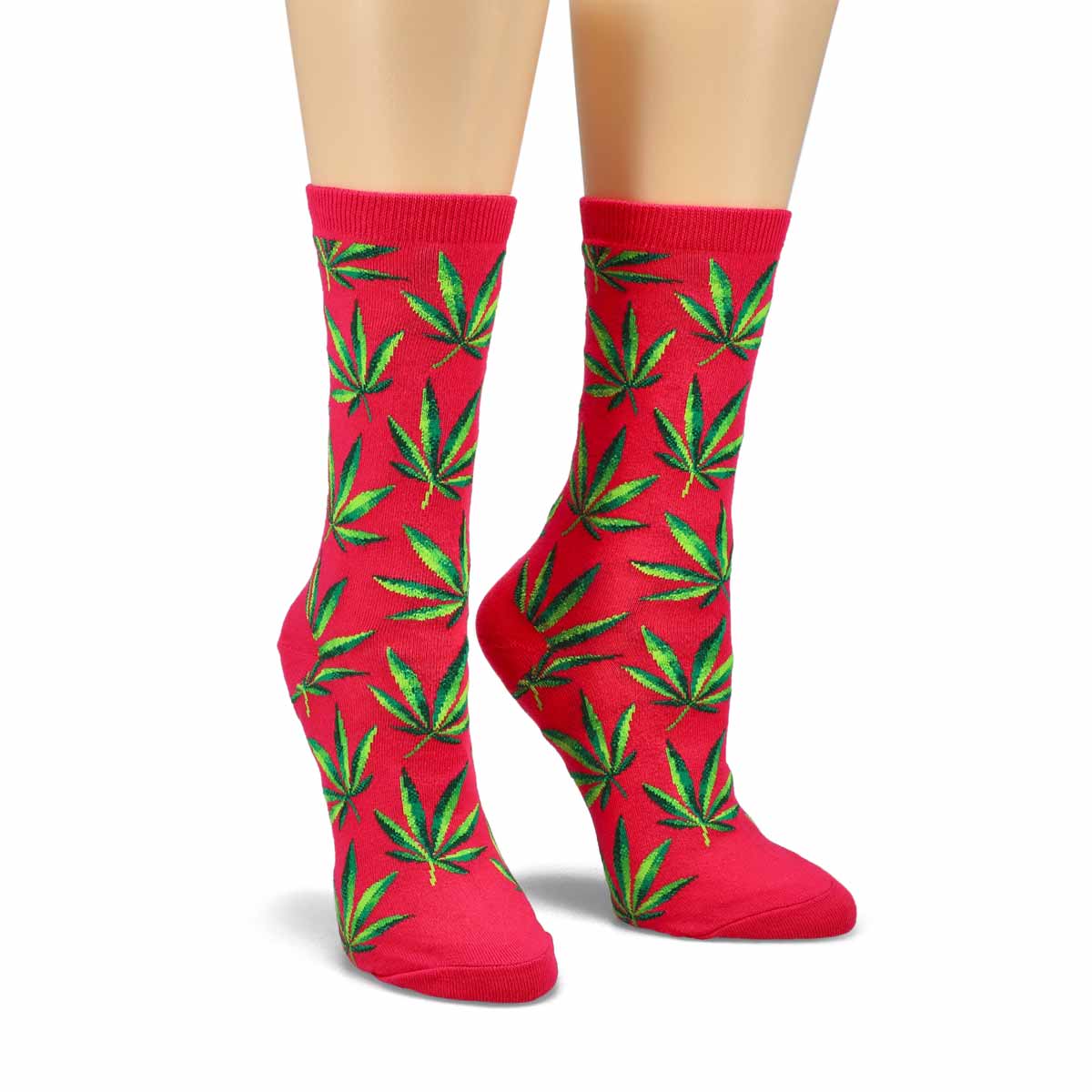 Women's Hemp Leaf hot pink printed socks