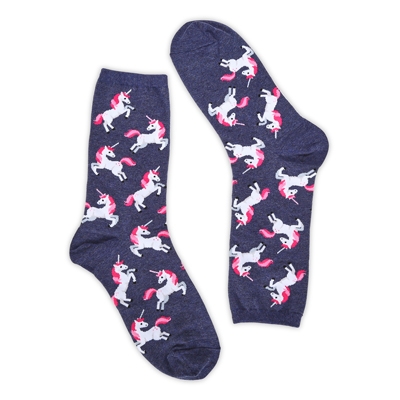 Lds Unicorn Crew Printed Sock - Denim