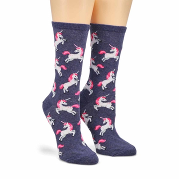 Women's Unicorn Crew Printed Sock - Demin