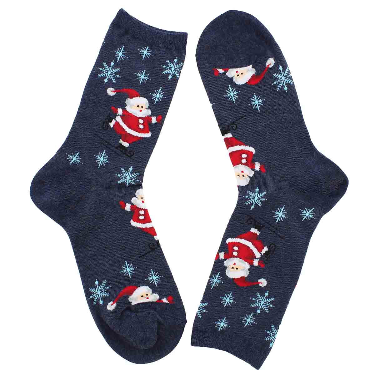 Women's Skating Santas Sock - Grey Printed