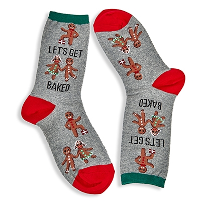 Lds Let's Get Baked grey printed sox