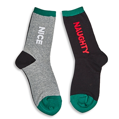 Lds Naughty and Nice black printed sox