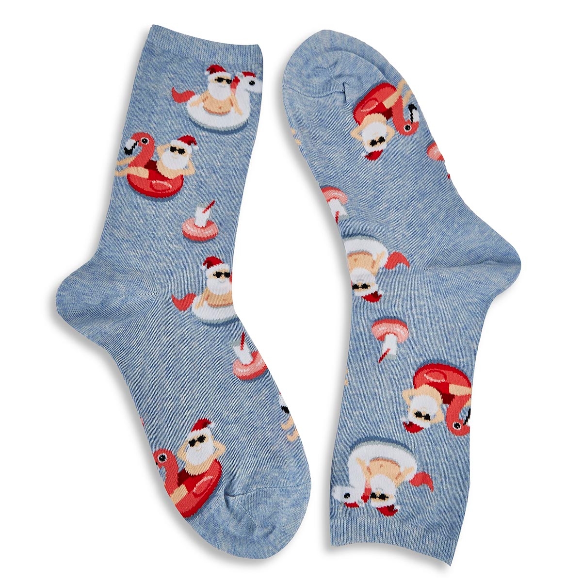 Women's POOL FLOAT SANTA blue printed socks