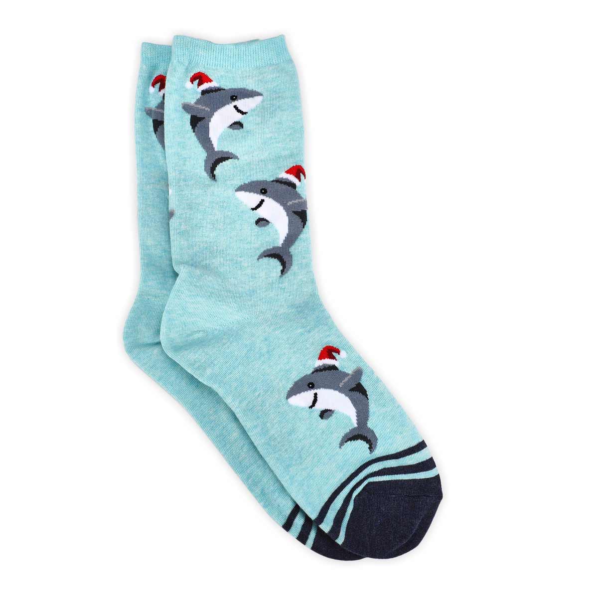 Women's Santa Shark Printed Sock