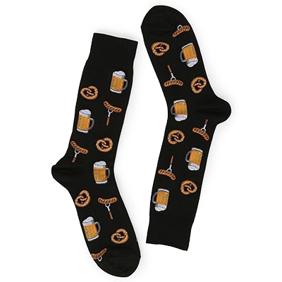 Mns Beer and Pretzel Printed Sock - Blk