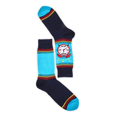 Mns Alarm Clock Printed Crew Sock - Navy