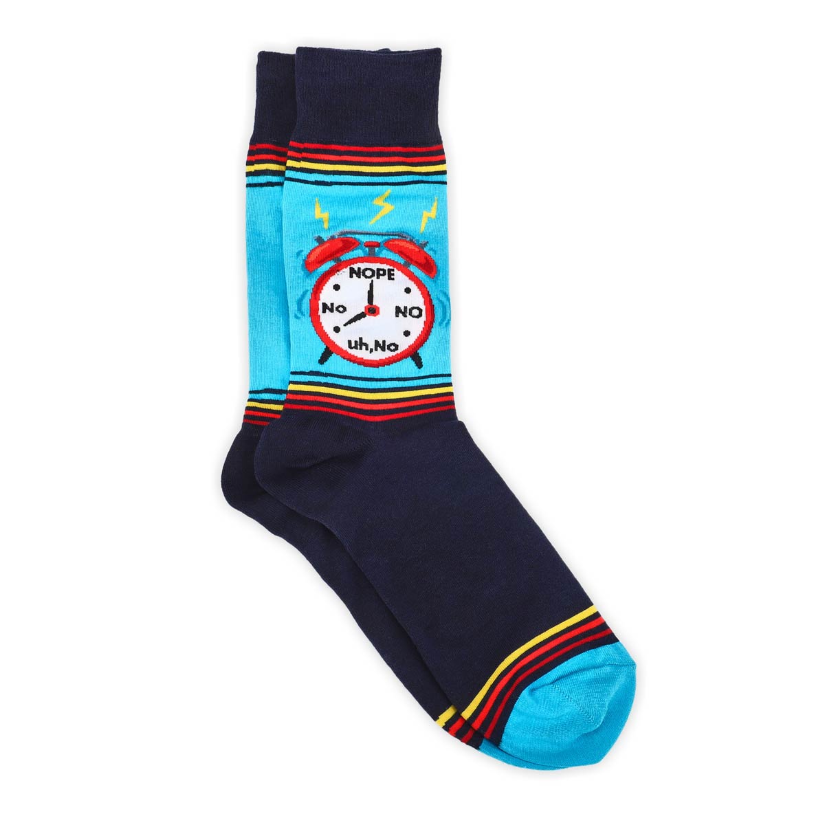 Men's Alarm Clock Printed Crew Sock - Navy