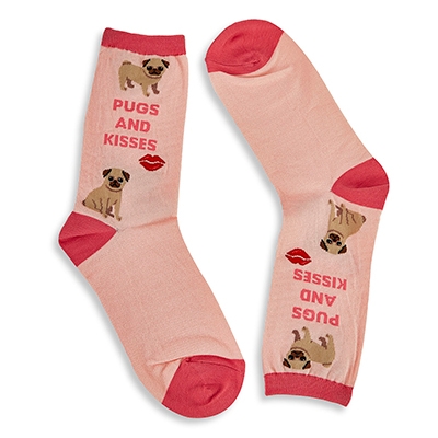 Lds Pugs and Kisses blush printed sox