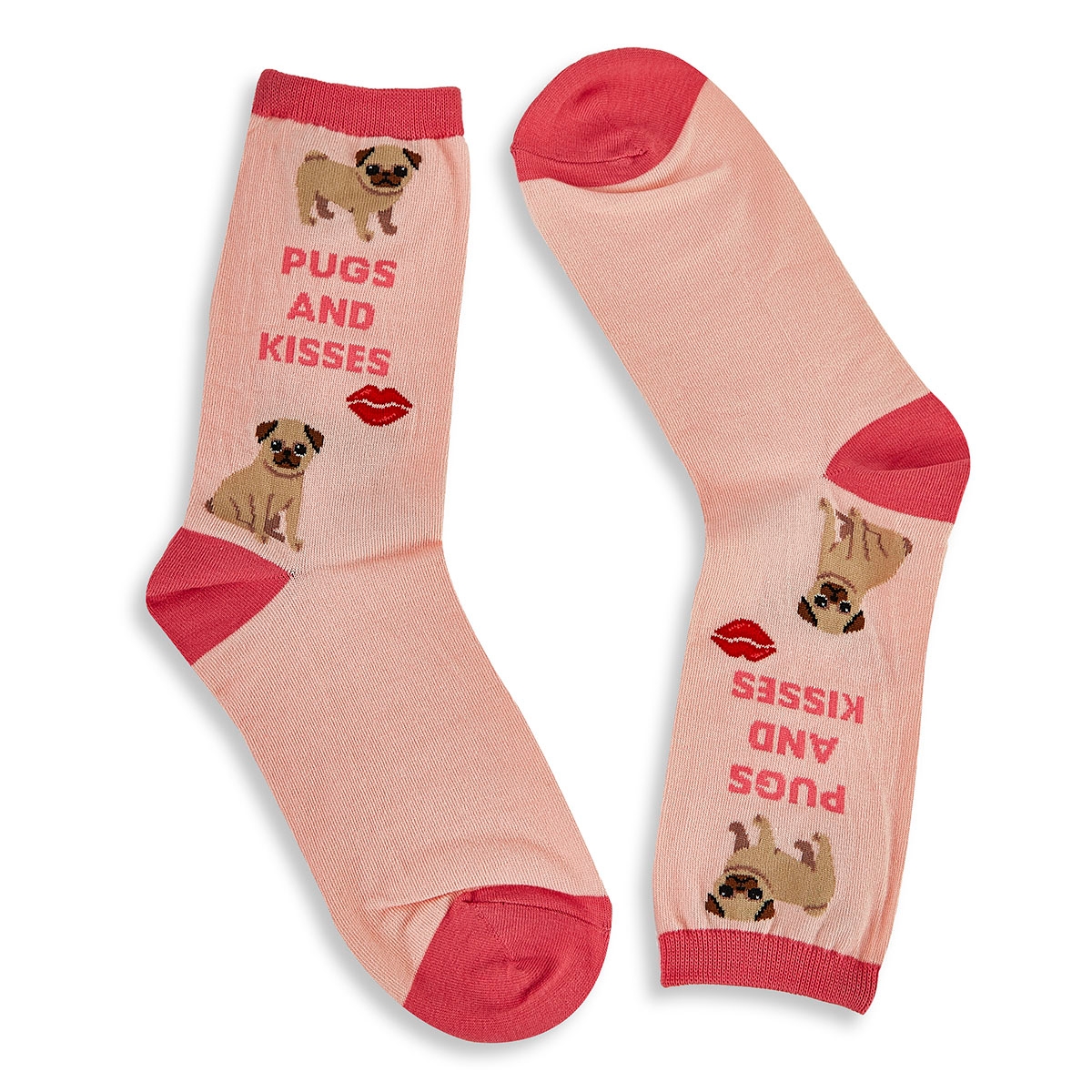 Women's Pugs and Kisses Sock - Blush Printed