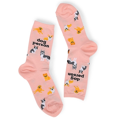 Lds Dog Person Printed Sock- Pink